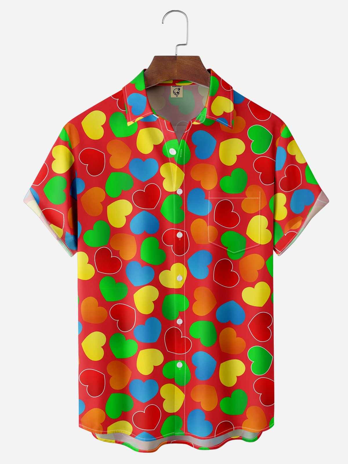 Moisture Wicking Valentine's Day Colorful Heart Chest Pocket Casual Shirt