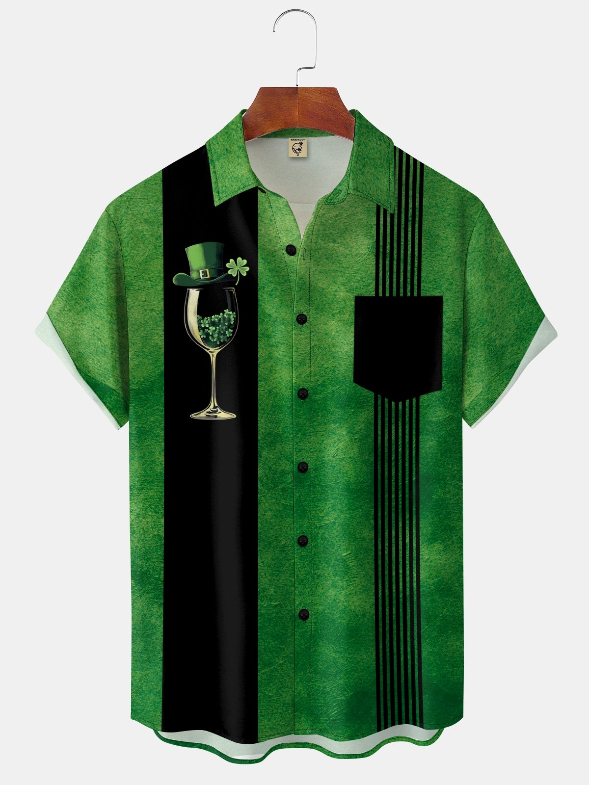 Moisture Wicking St.Patrick Clover Wine Glass Chest Pocket Casual Shirt