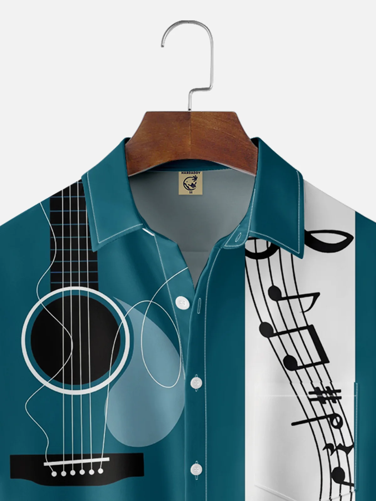 Moisture Wicking Music Guitar Notes Chest Pocket Casual Bowling Shirt