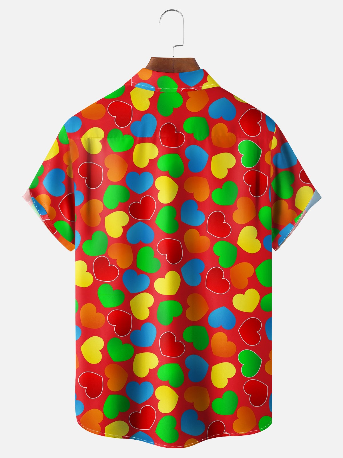 Moisture Wicking Valentine's Day Colorful Heart Chest Pocket Casual Shirt