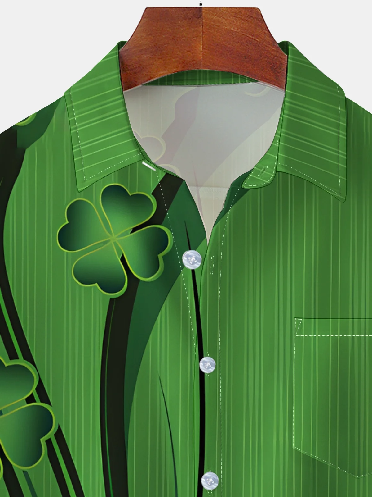 Moisture Wicking St. Patrick's Day Four Leaf Clover Chest Pocket Casual Shirt