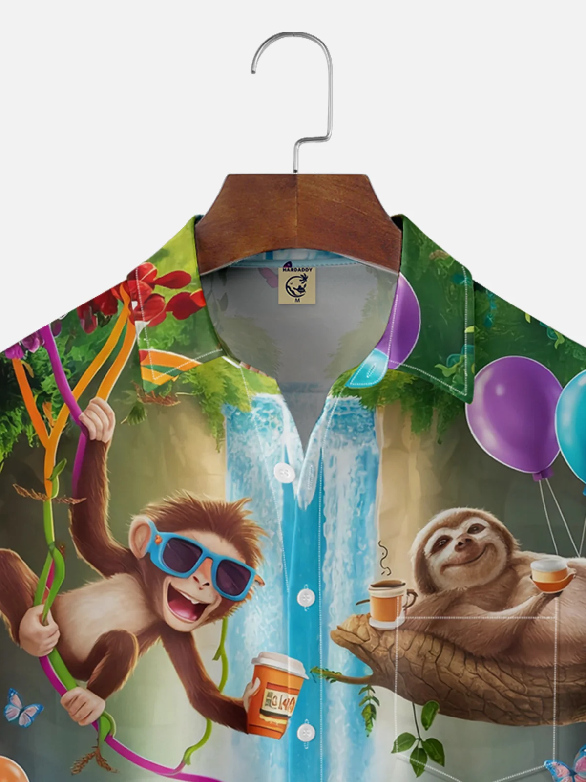 Moisture Wicking Hawaiian Parrot Monkey Sloth Chest Pocket Casual Shirt