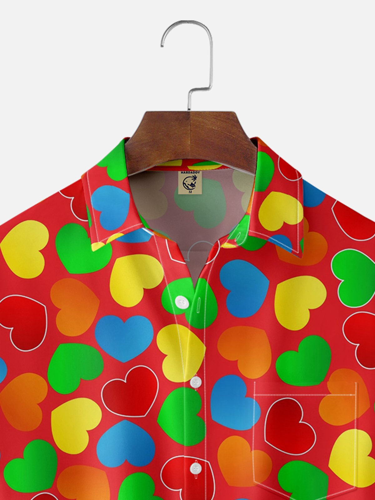 Moisture Wicking Valentine's Day Colorful Heart Chest Pocket Casual Shirt