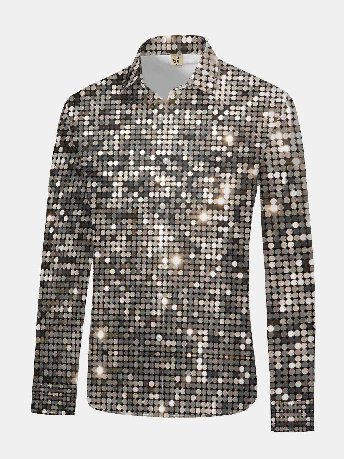 Funky New Year Sequin Print Long Sleeve Dress Shirt