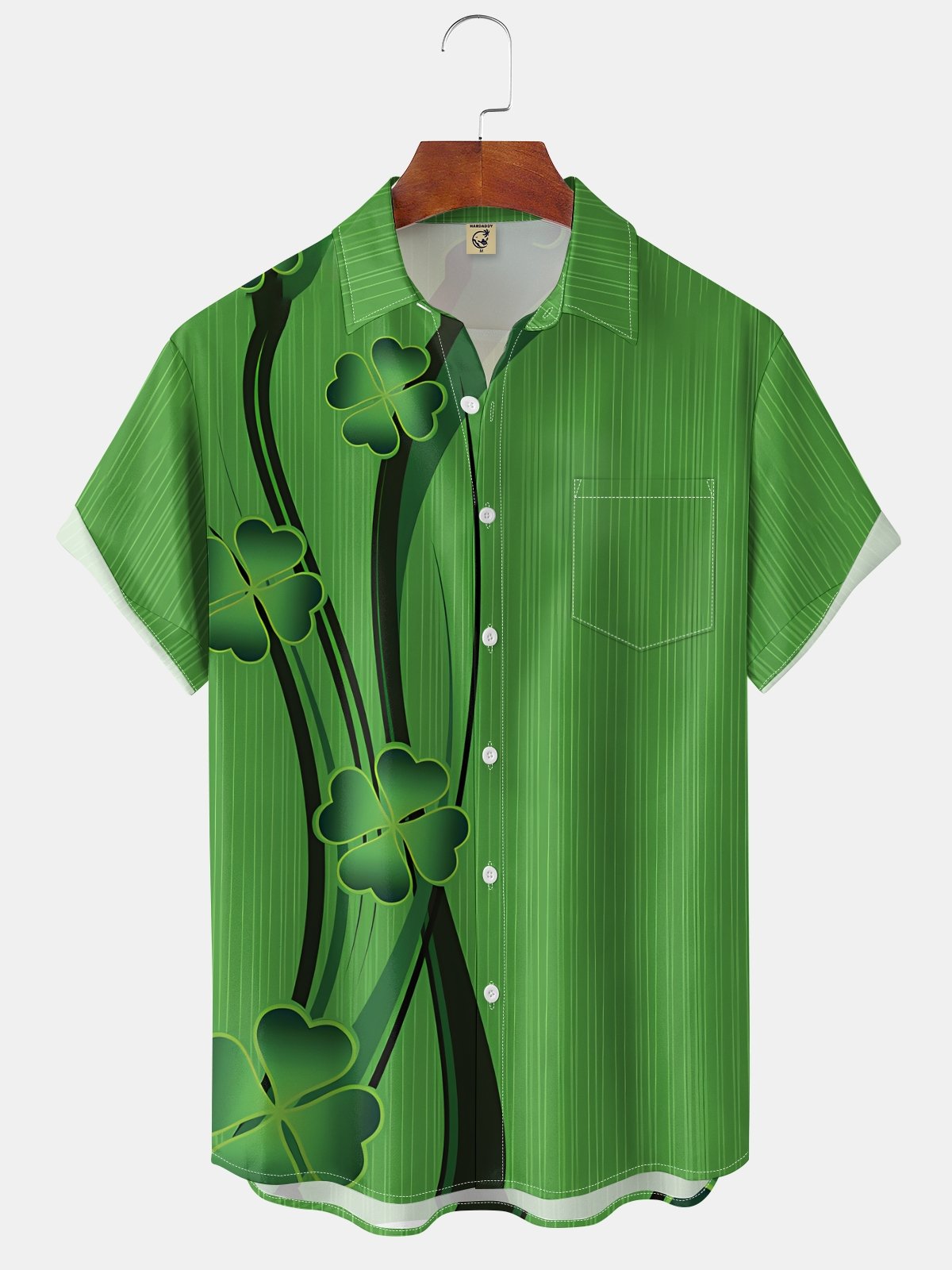 Moisture Wicking St. Patrick's Day Four Leaf Clover Chest Pocket Casual Shirt