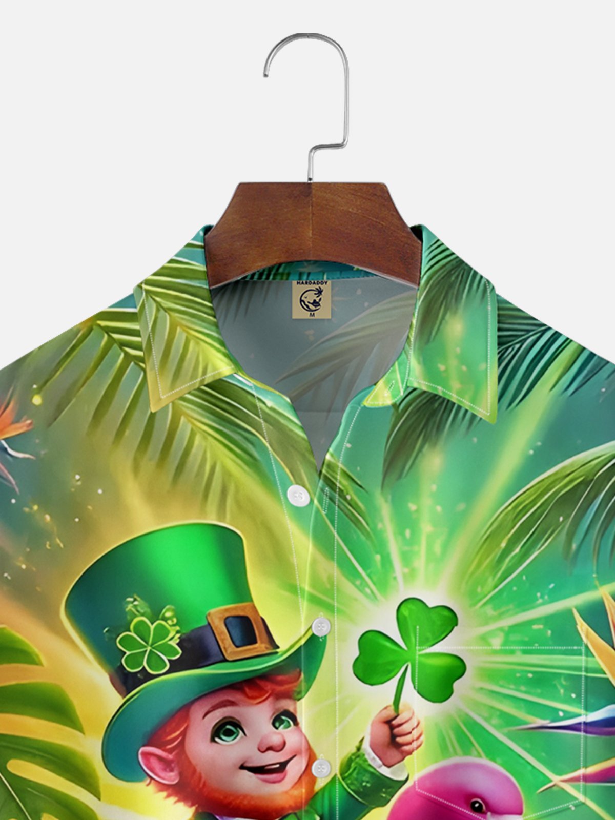 Moisture Wicking St. Patrick's Day Pygmy Hawaiian Flamingo Chest Pocket Casual Shirt