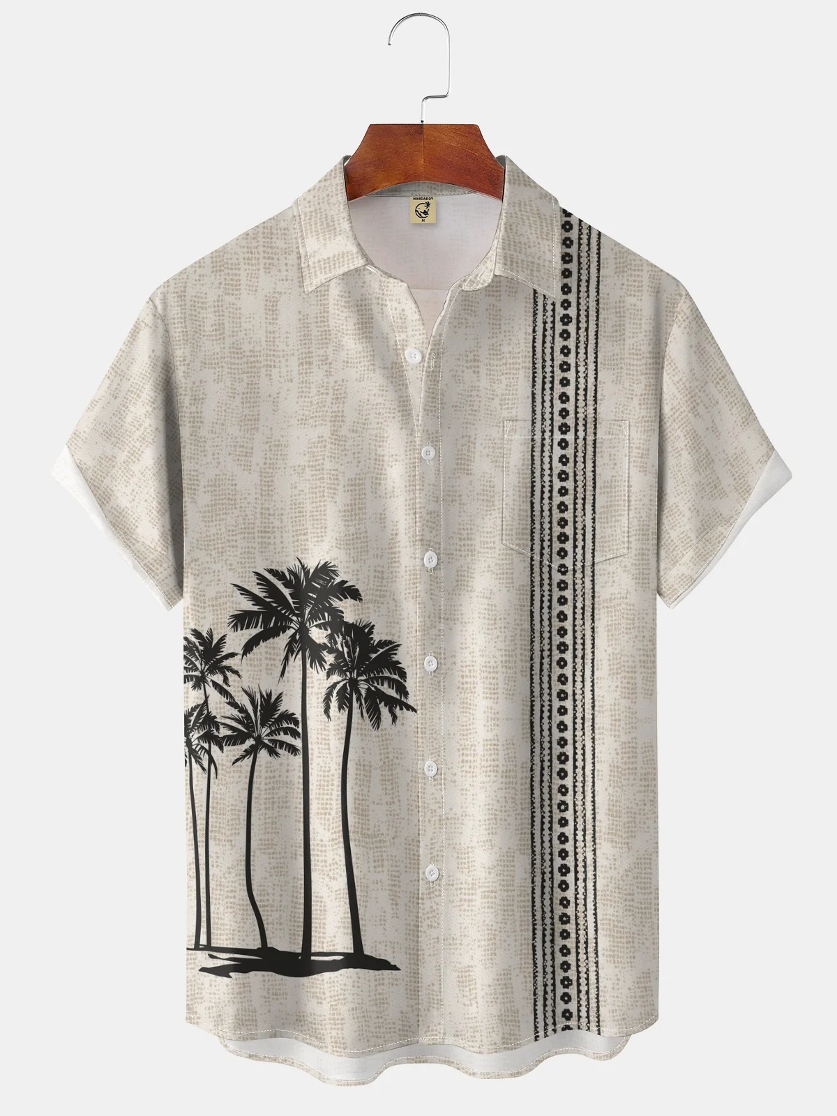 Moisture-wicking Island Coconut Tree Art Chest Pocket Bowling Shirt