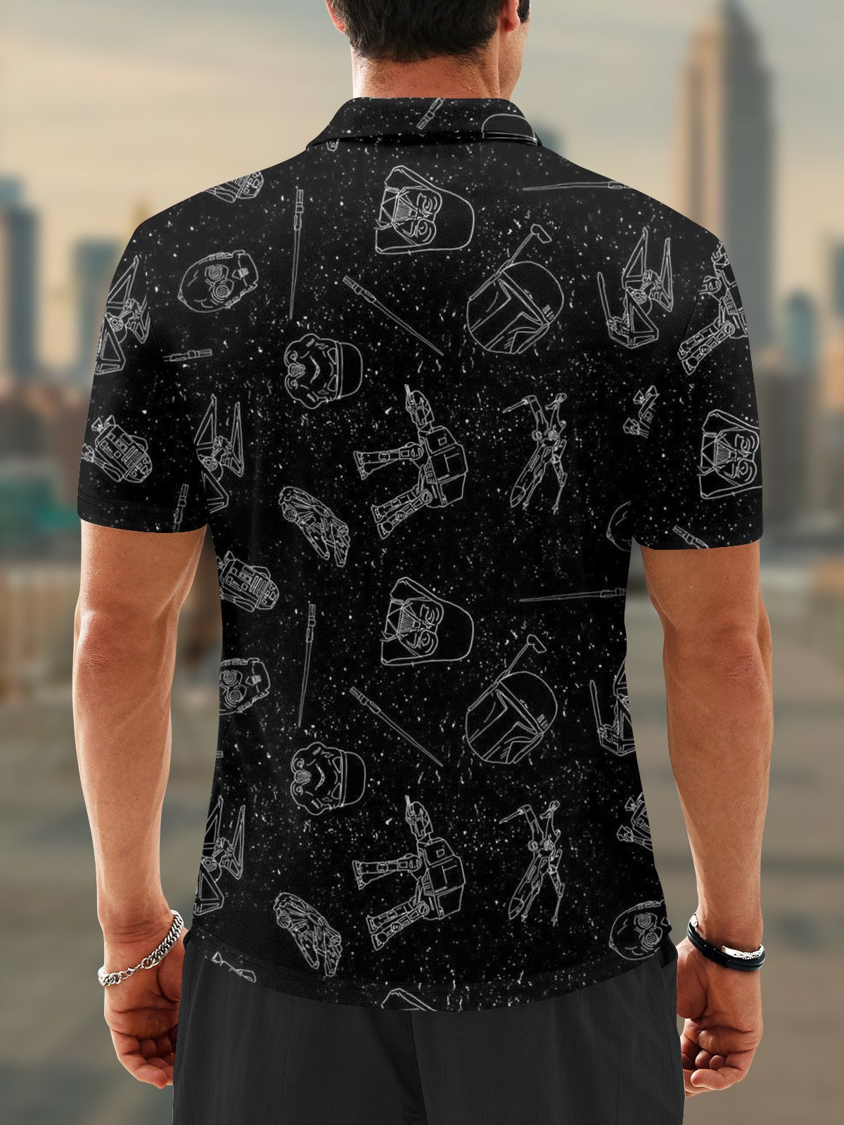 Moisture Wicking Sci-Fi Star Robot Spaceship Golf Polo