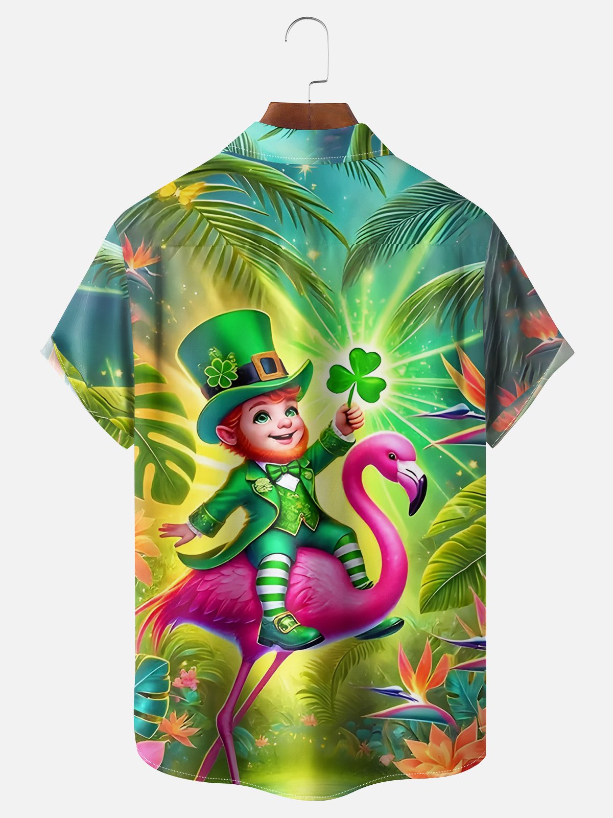 Moisture Wicking St. Patrick's Day Pygmy Hawaiian Flamingo Chest Pocket Casual Shirt