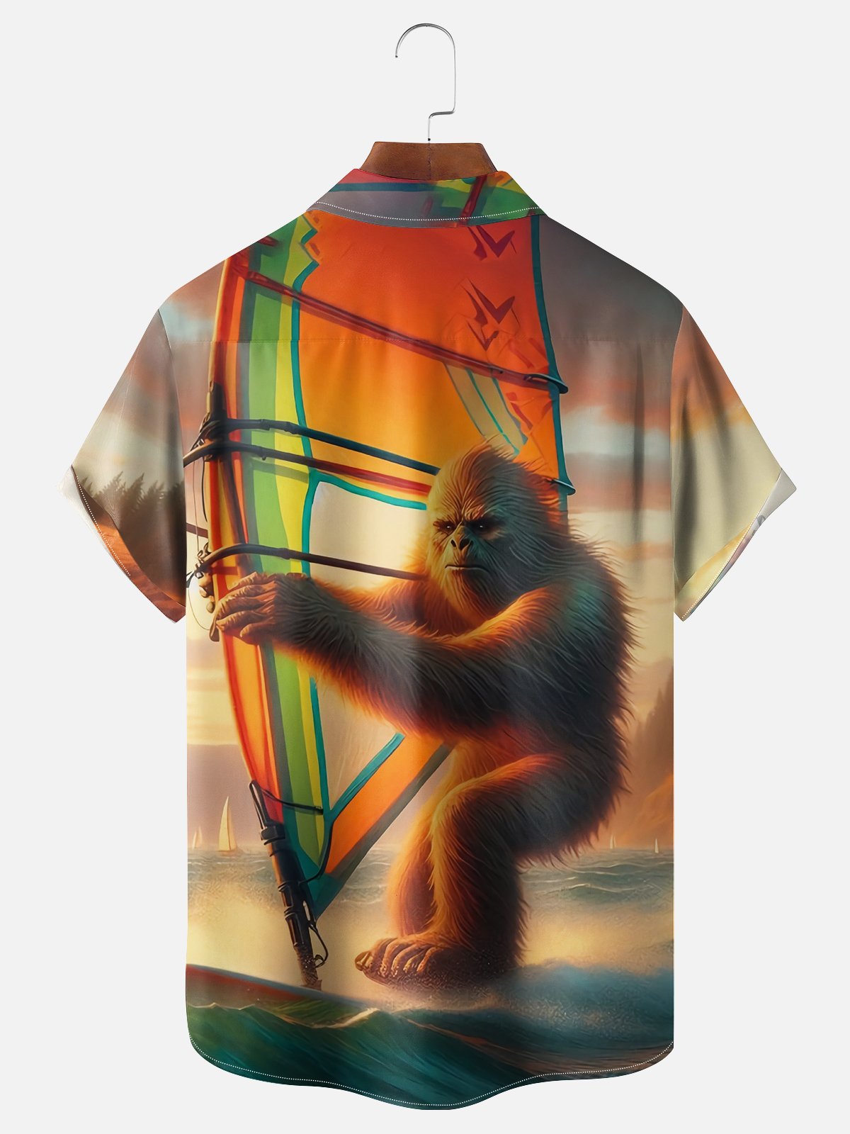 Moisture Wicking Hawaiian Surf Bigfoot Chest Pocket Casual Shirts