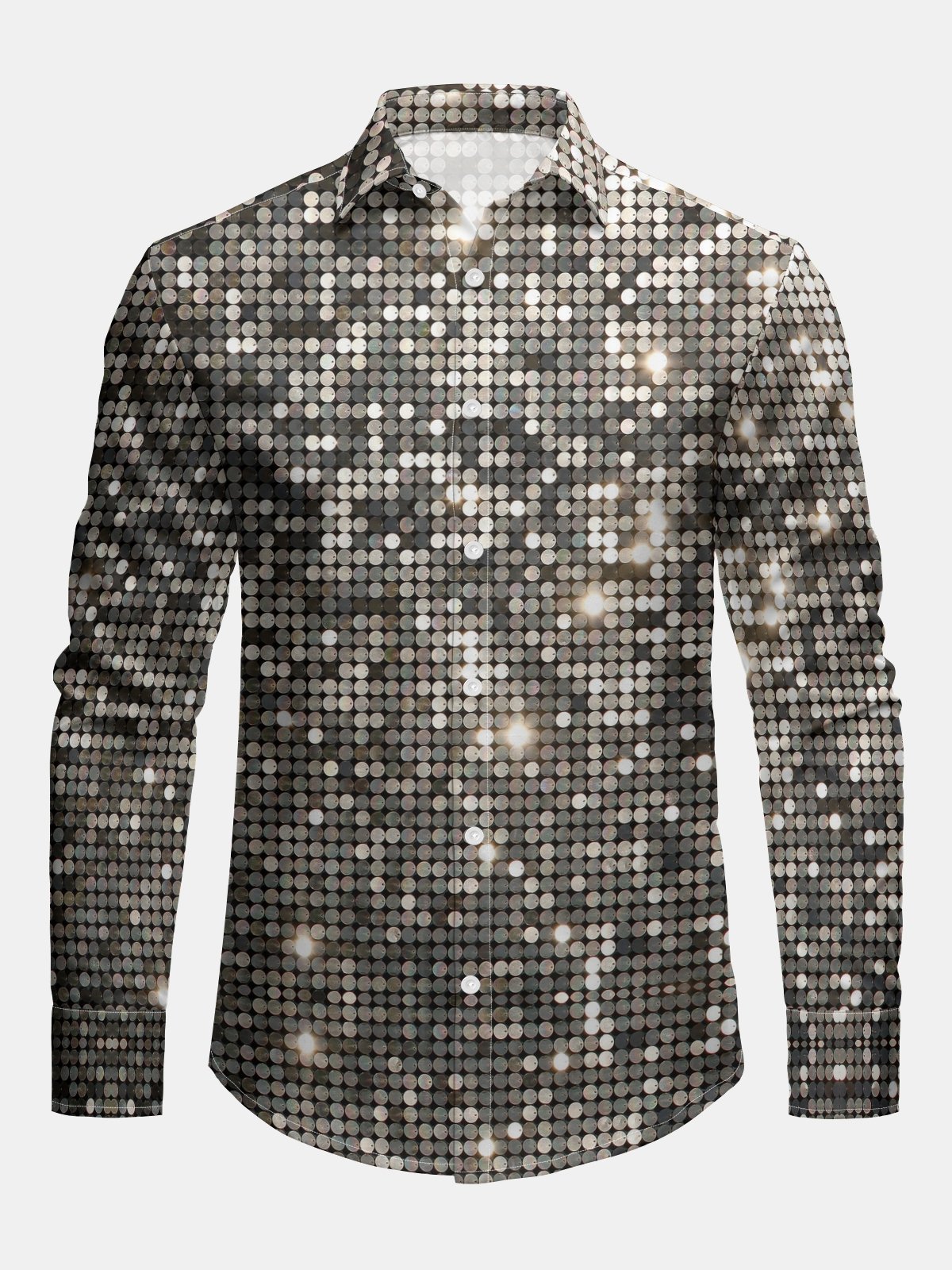 Funky New Year Sequin Print Long Sleeve Dress Shirt