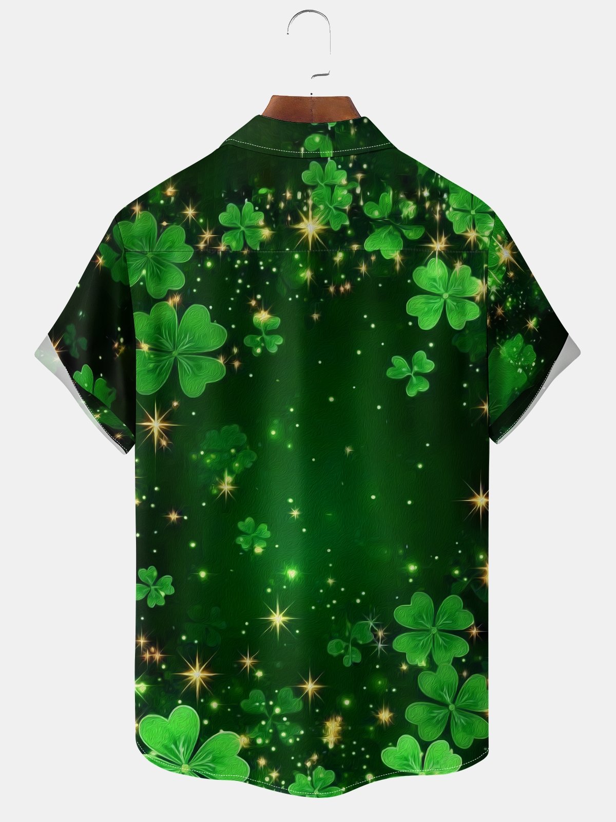 Moisture-wicking St. Patrick's Day Four Leaf Clover Green Art Chest Pocket Hawaiian Shirt