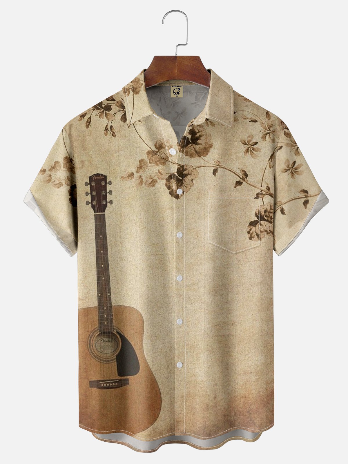 Moisture Wicking Music Guitar Notes Chest Pocket Casual Shirt