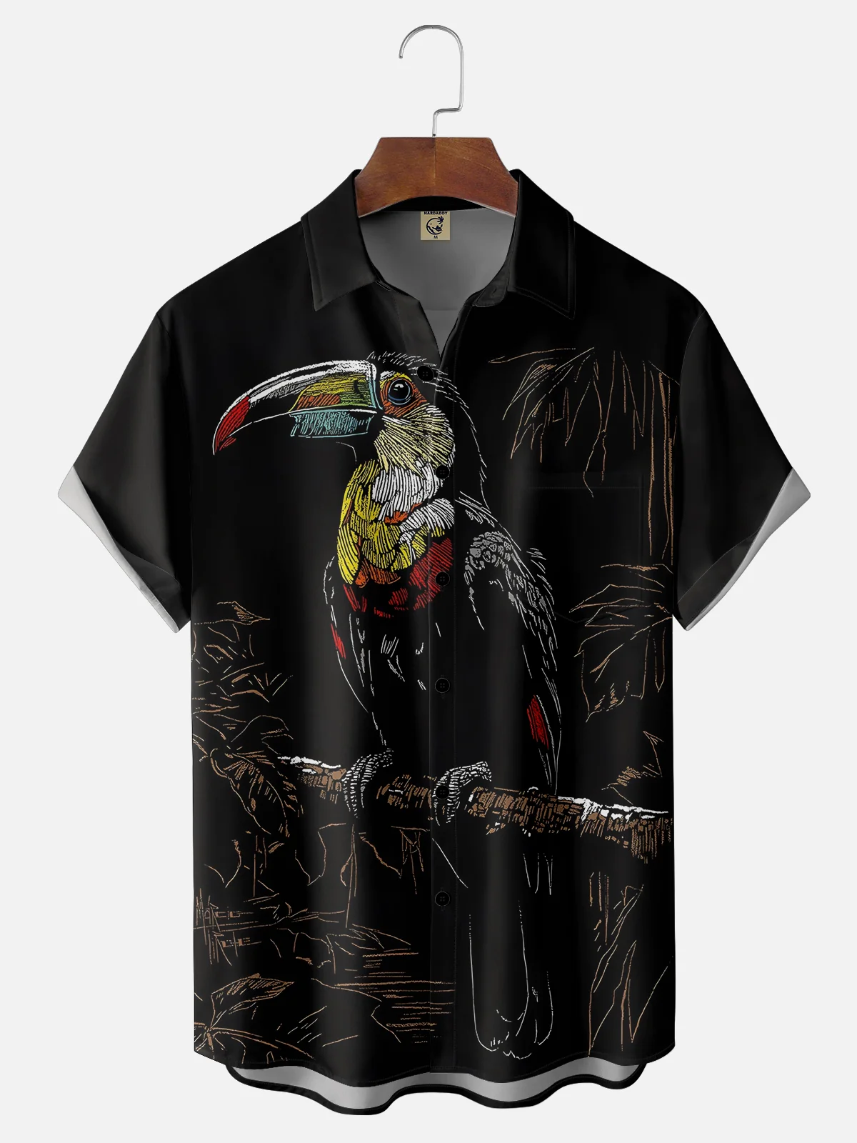 Moisture Wicking Hawaiian Toucan Chest Pocket Casual Shirt