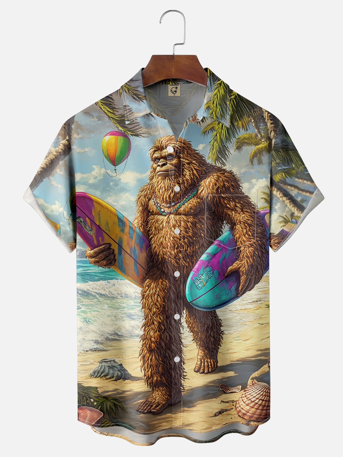 Moisture Wicking Hawaiian Surf Bigfoot Chest Pocket Casual Shirts