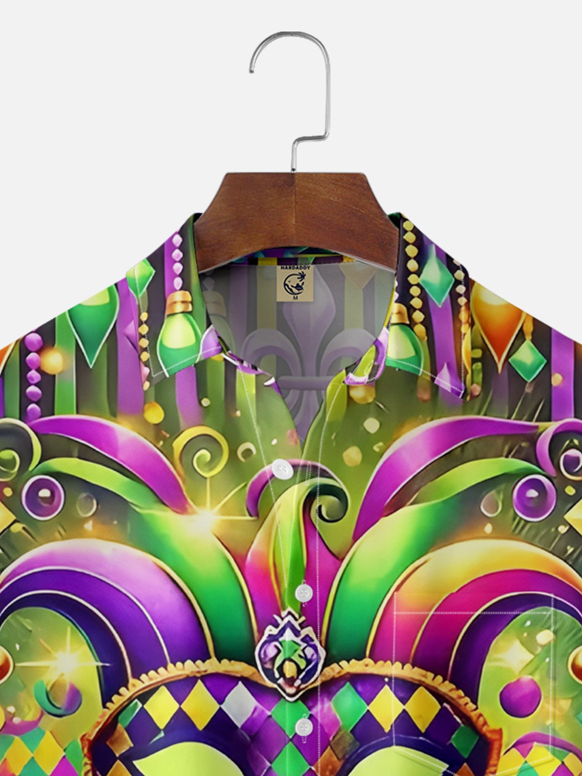 Moisture Wicking Mardi Gras Mask Chest Pocket Casual Hawaiian Shirt