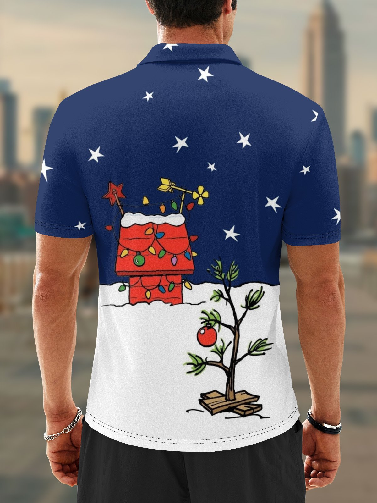 Moisture Wicking Christmas Tree Cartoon Doghouse Golf Polo