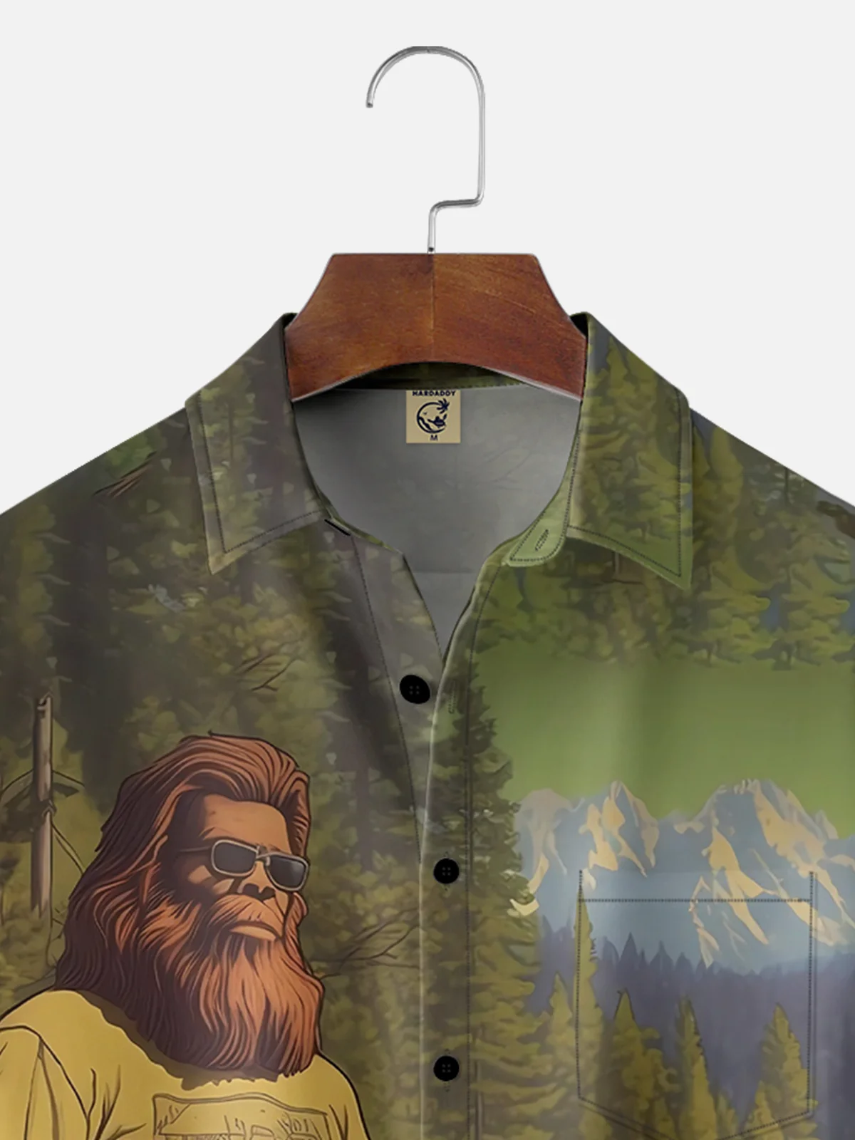 Moisture-wicking Bigfoot Forest Vacation Chest Pocket Hawaiian Shirt