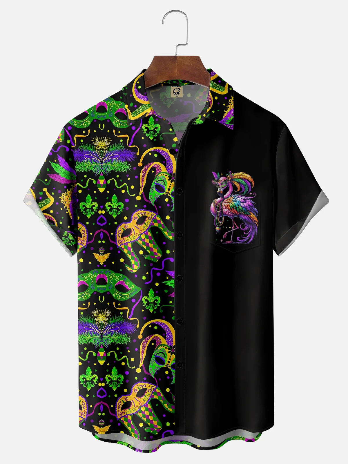 Moisture-wicking Mardi Gras Flamingo Mask Chest Pocket Casual Shirt