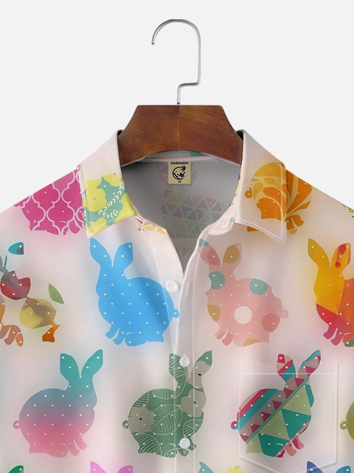 Moisture-wicking Easter Bunny Art Pink Chest Pocket Casual Shirt