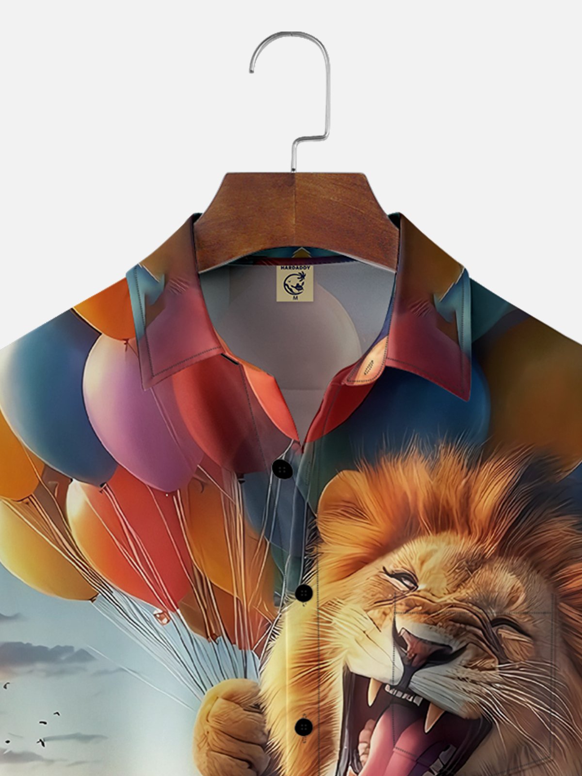 Moisture-wicking Balloon Flying Lion Chest Pocket Hawaiian Shirt