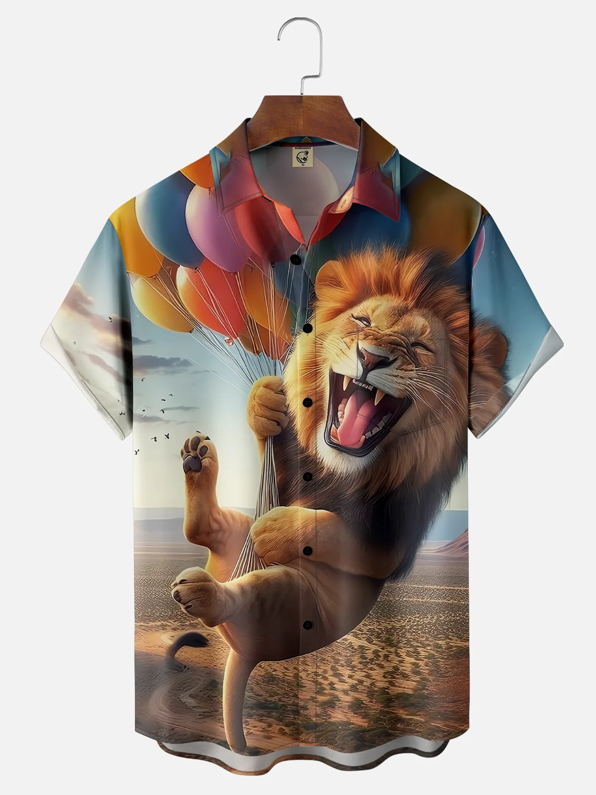 Moisture-wicking Balloon Flying Lion Chest Pocket Hawaiian Shirt