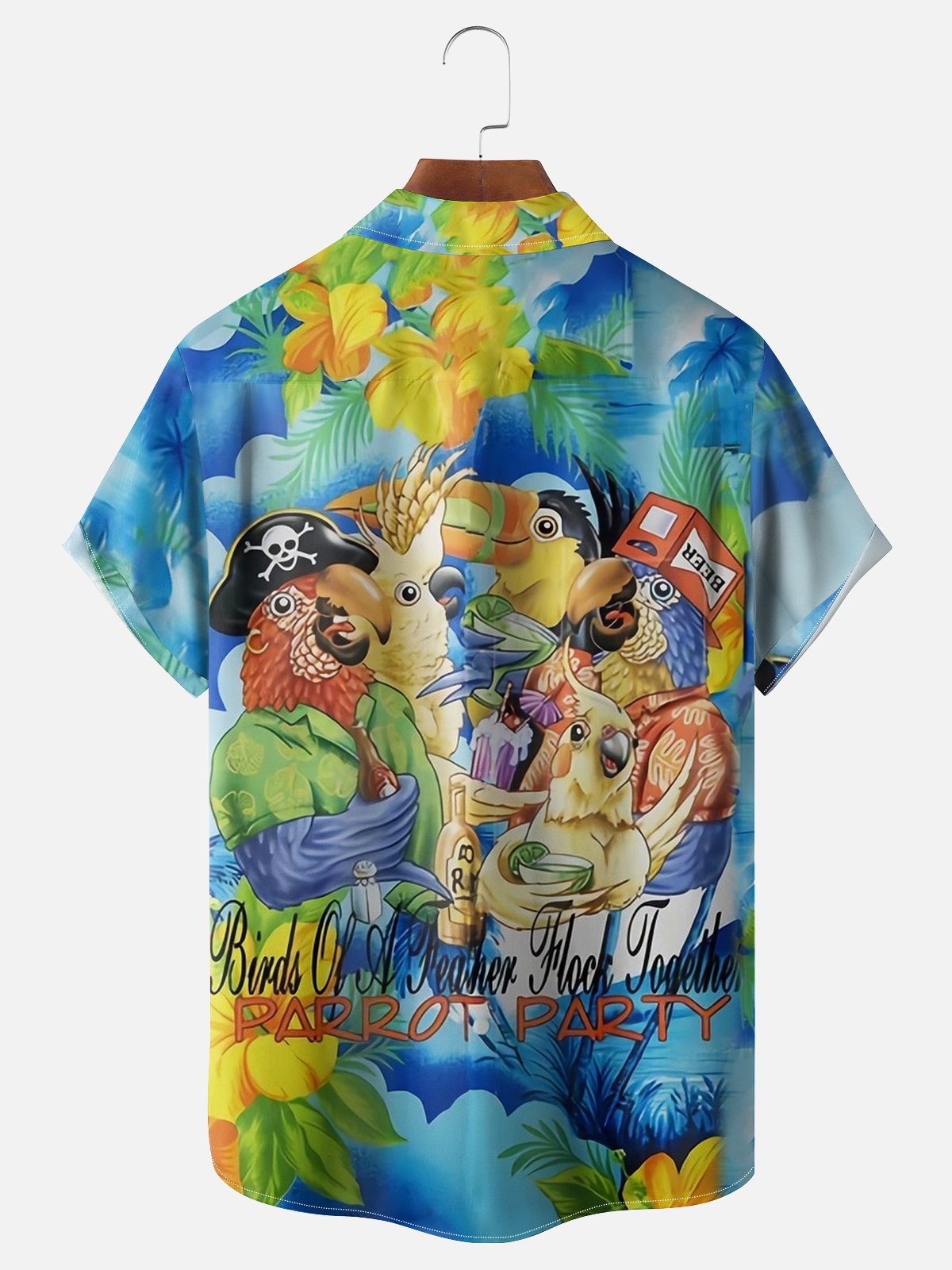 Hawaiian Floral Parrot Chest Pocket Short Sleeve hawaiian Shirt