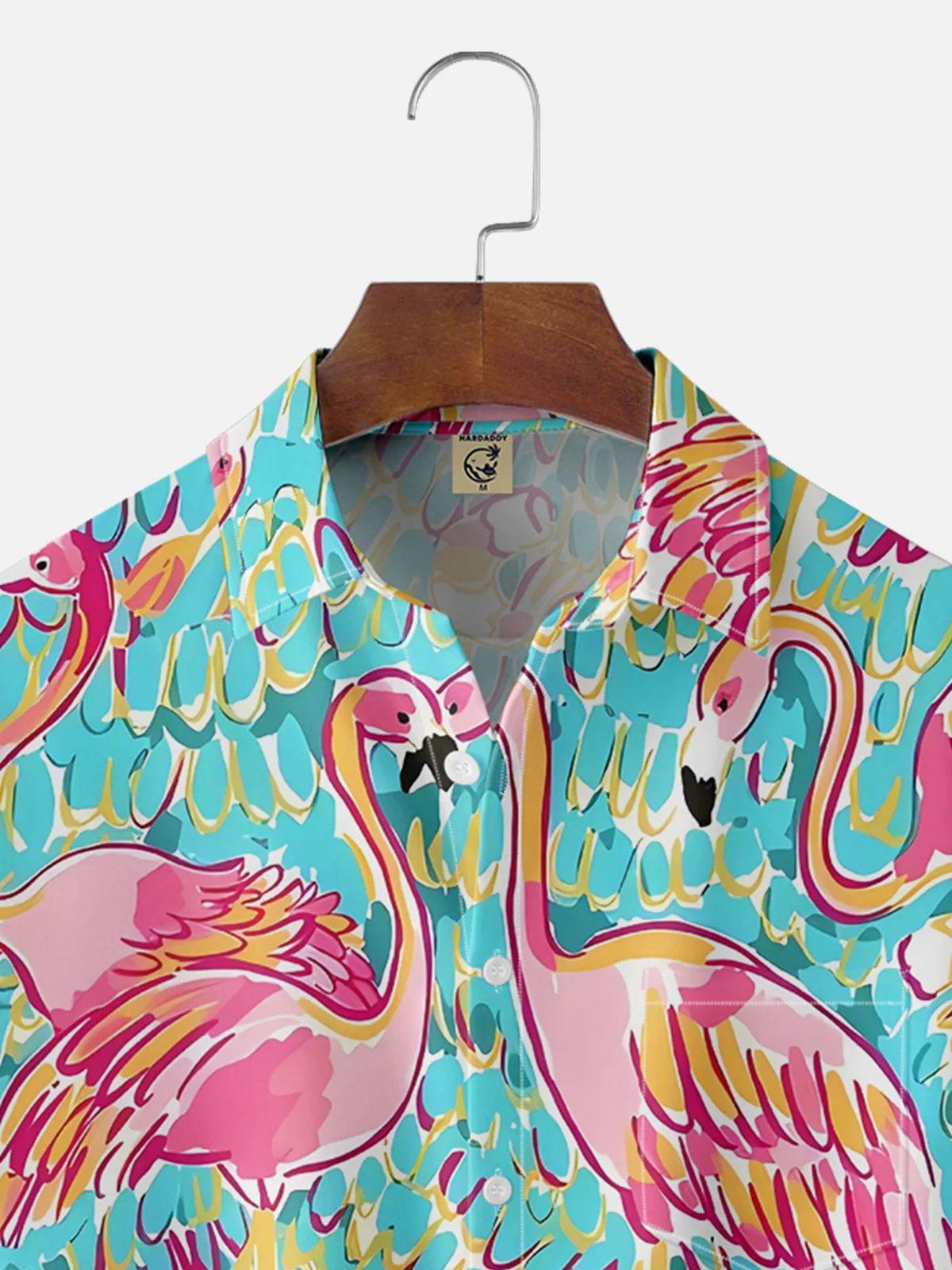 Moisture-wicking Flamingo Abstract Art Chest Pocket Hawaiian Shirt