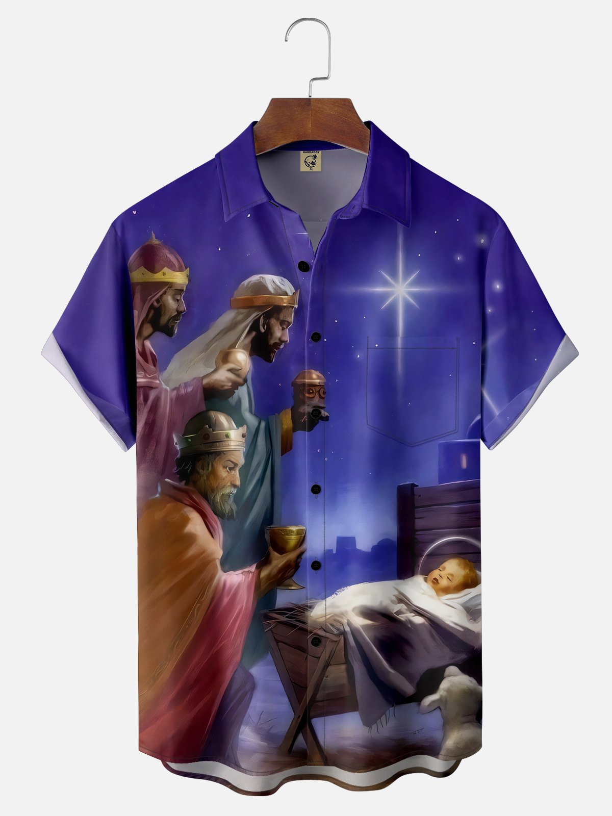 Moisture-wicking Three Kings Day Religious Art Chest Pocket Hawaiian Shirt