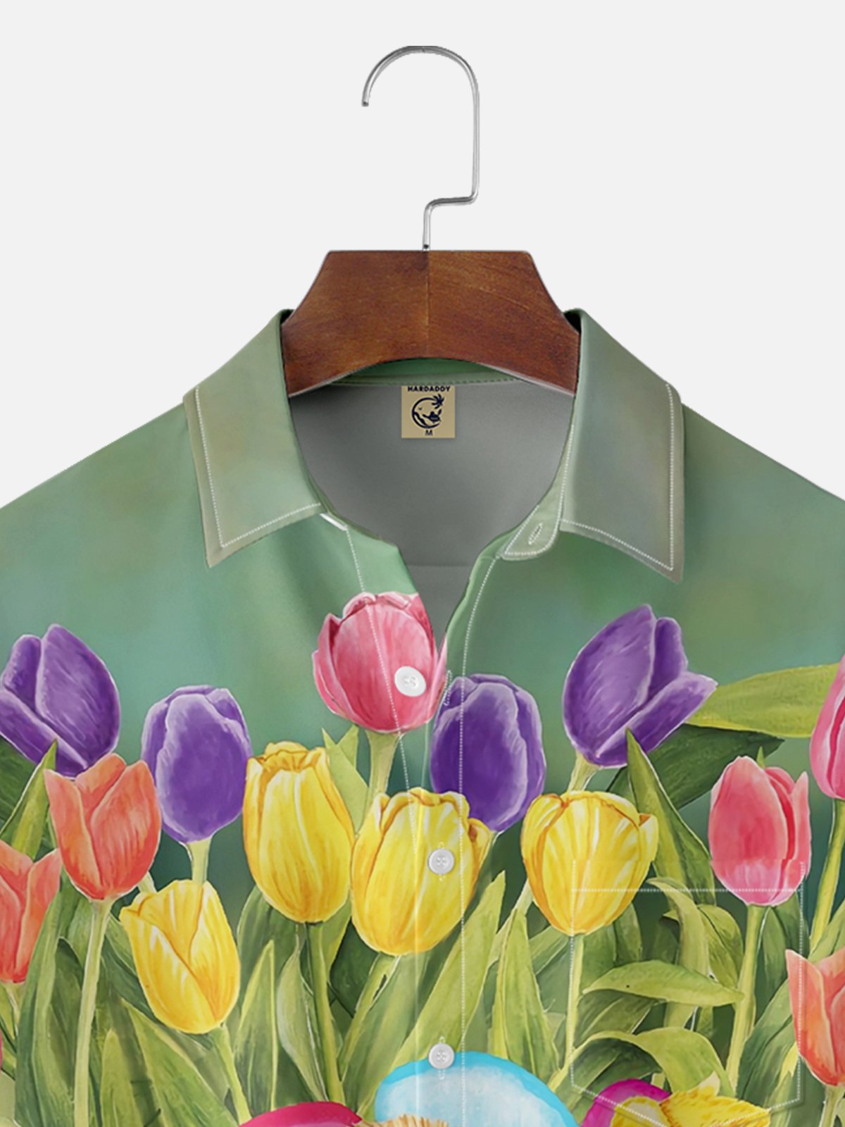 Moisture-wicking Easter Rabbit Eggs Flowers Chest Pocket Casual Shirt