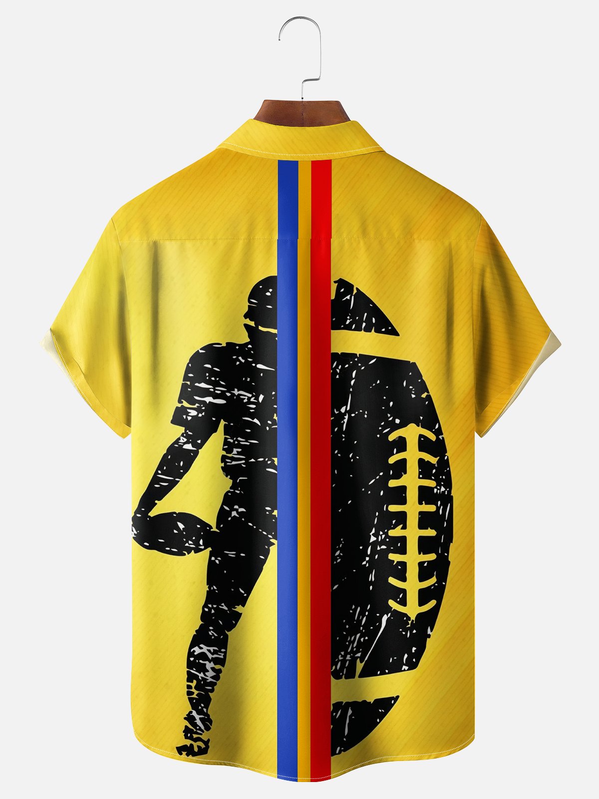 Moisture-wicking Art American Football Yellow Chest Pocket Hawaiian Shirt