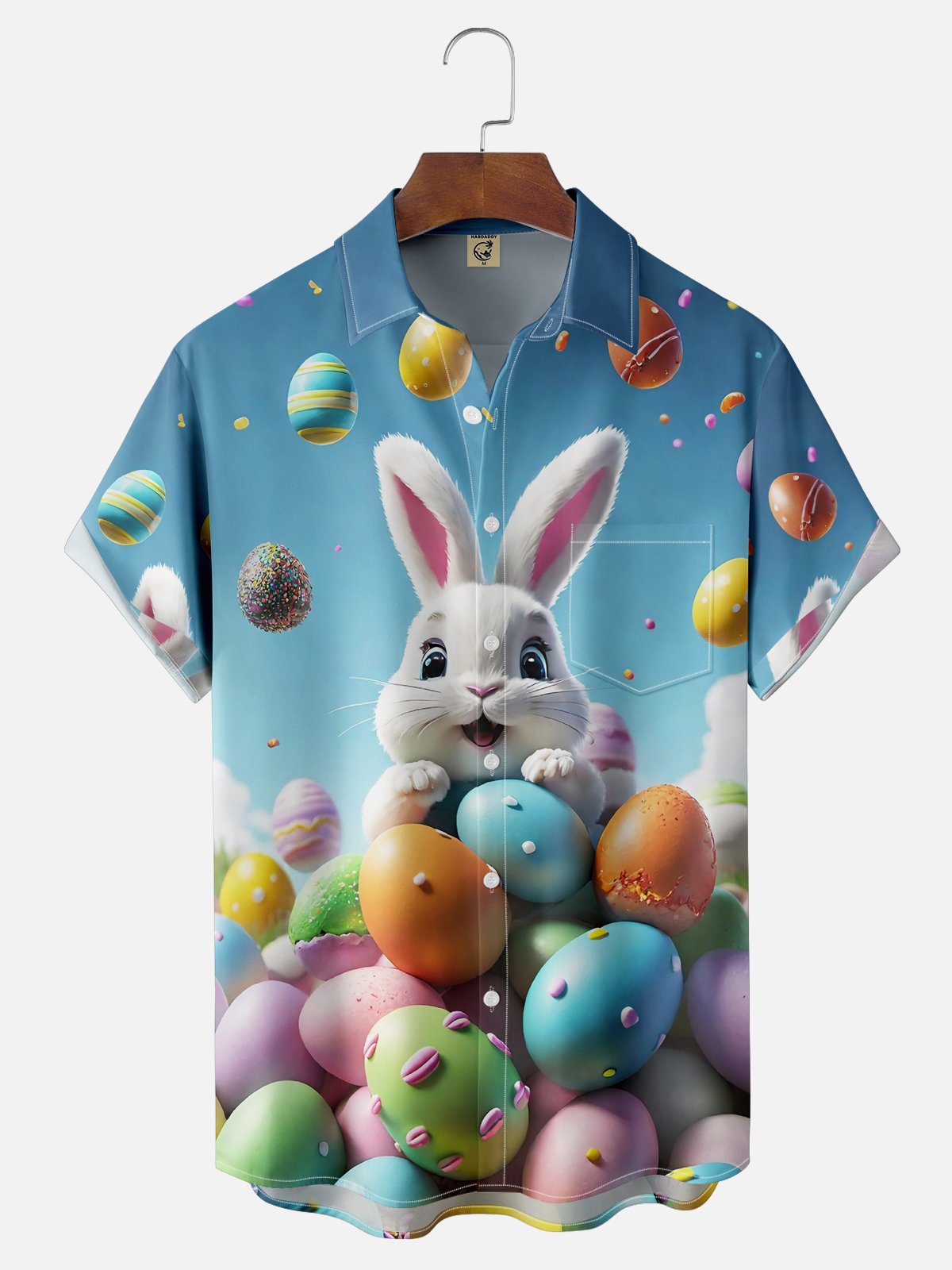 Moisture-wicking Easter Rabbit Eggs Chest Pocket Casual Shirt