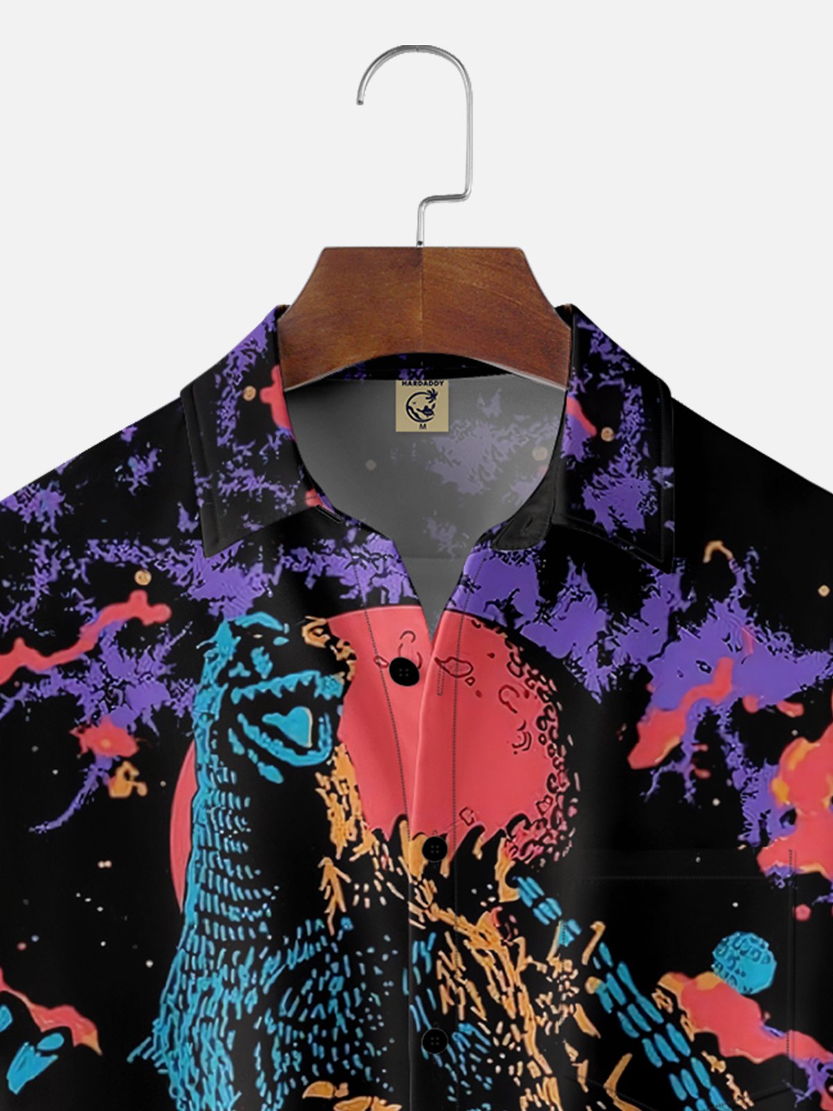 Moisture-wicking Godzilla Art Illustration Chest Pocket Hawaiian Shirt