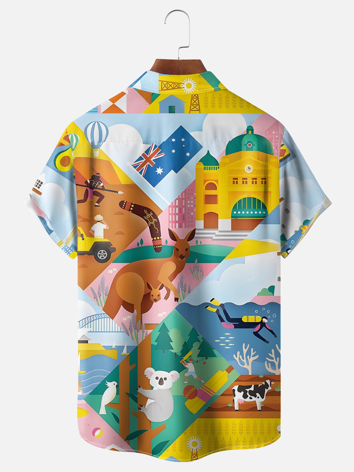 Moisture-wicking Australia Day Landmark Art Chest Pocket Hawaiian Shirt