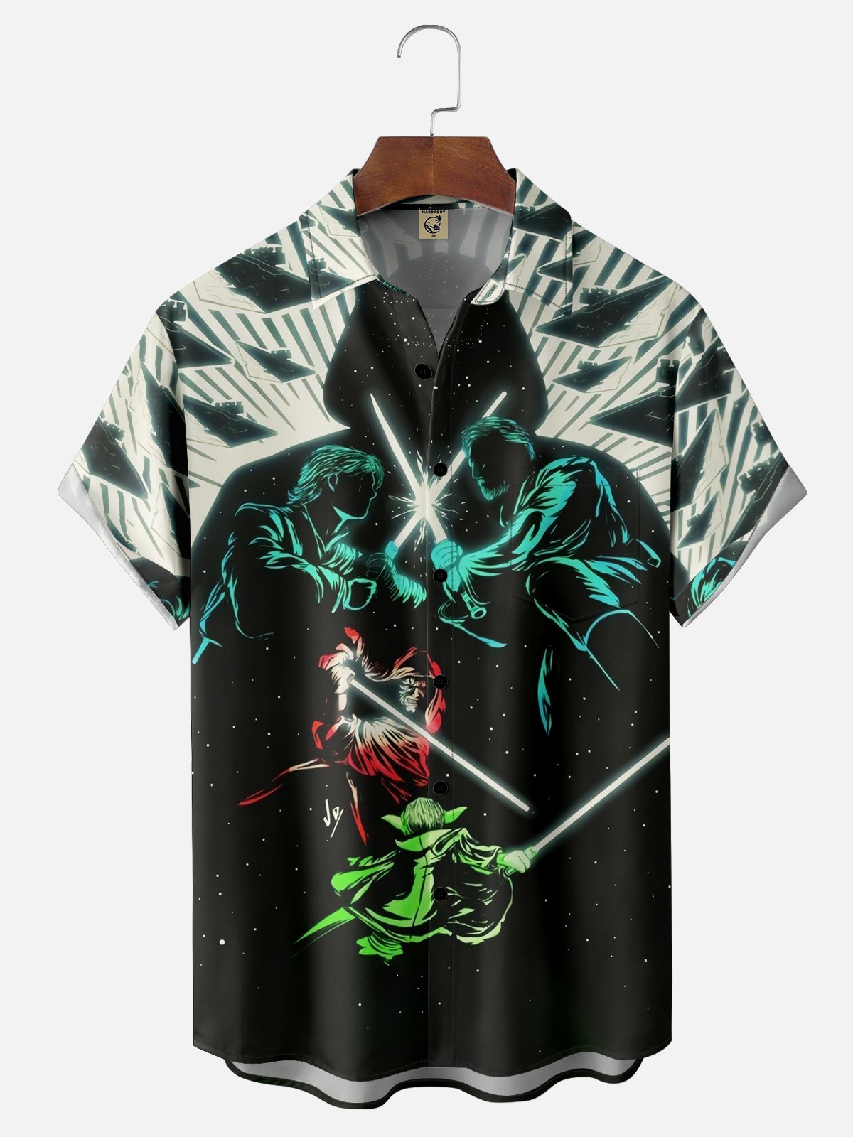 Moisture-wicking Sci-Fi Star Spaceship Chest Pocket Casual Shirt