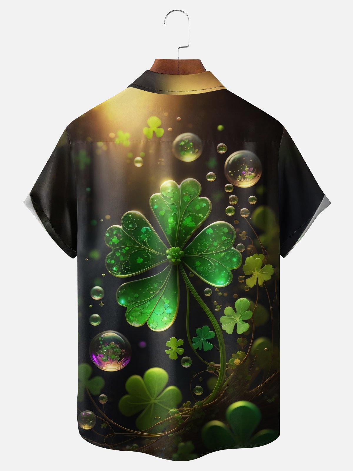 Moisture-wicking St. Patrick's Day Four Leaf Clover Chest Pocket Casual Shirt