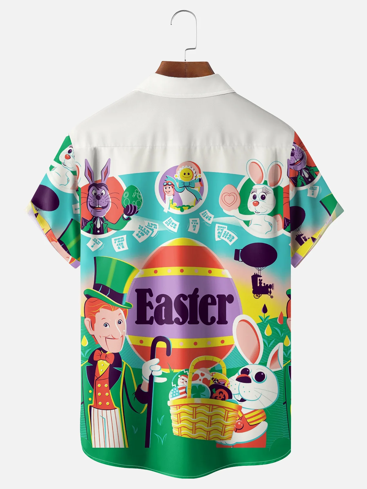 Moisture-wicking Easter Rabbit Egg Cartoon Chest Pocket Casual Shirt