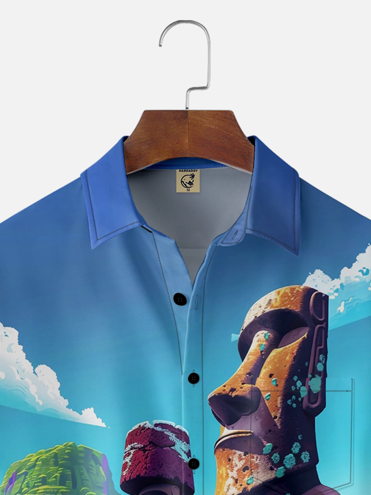 Moisture-wicking Easter Island Moai Statues Chest Pocket Casual Shirt