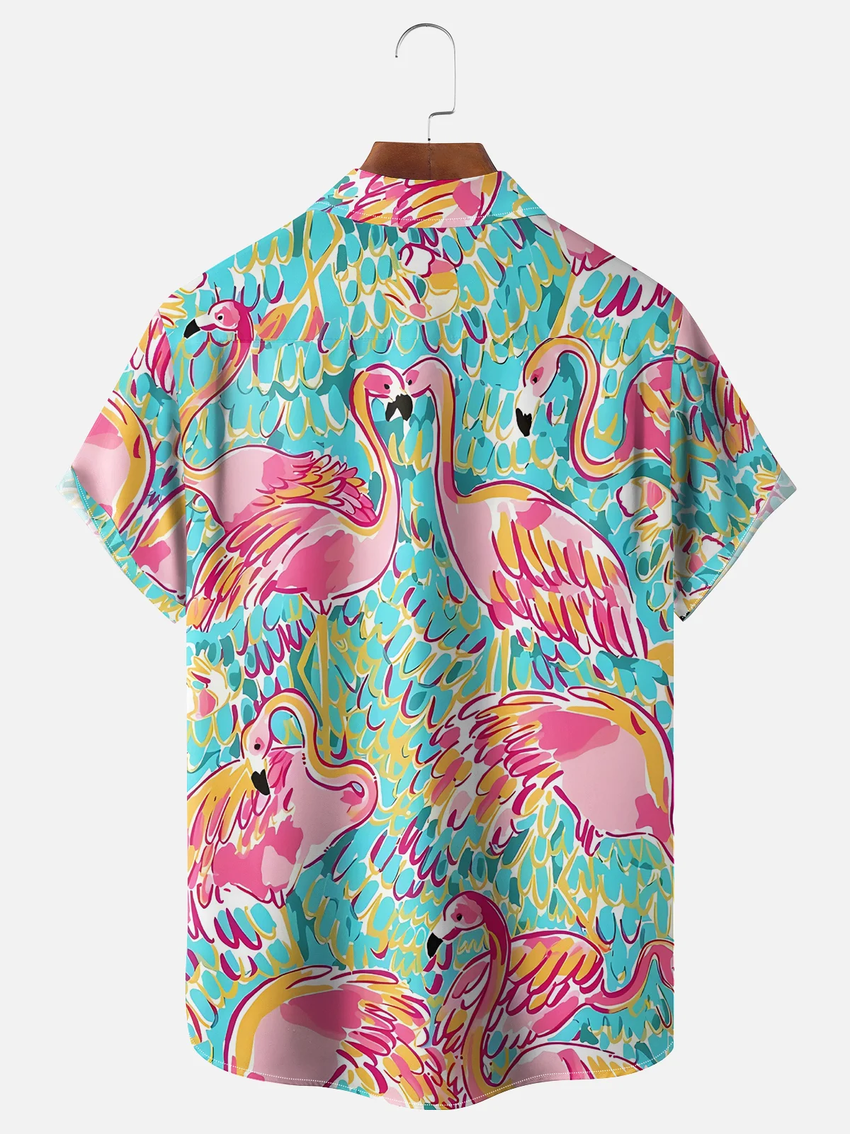 Moisture-wicking Flamingo Abstract Art Chest Pocket Hawaiian Shirt