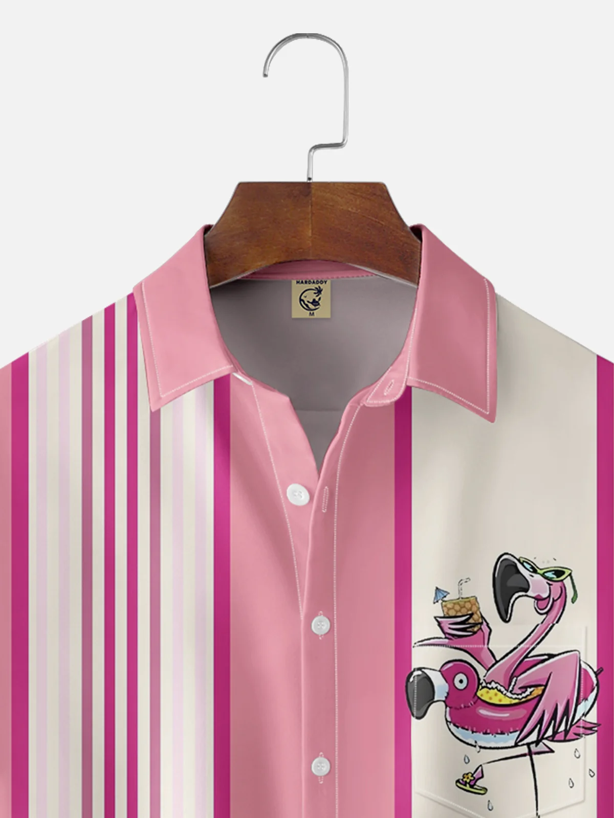 Moisture-wicking Flamingo Vacation Pink Chest Pocket Bowling Shirt