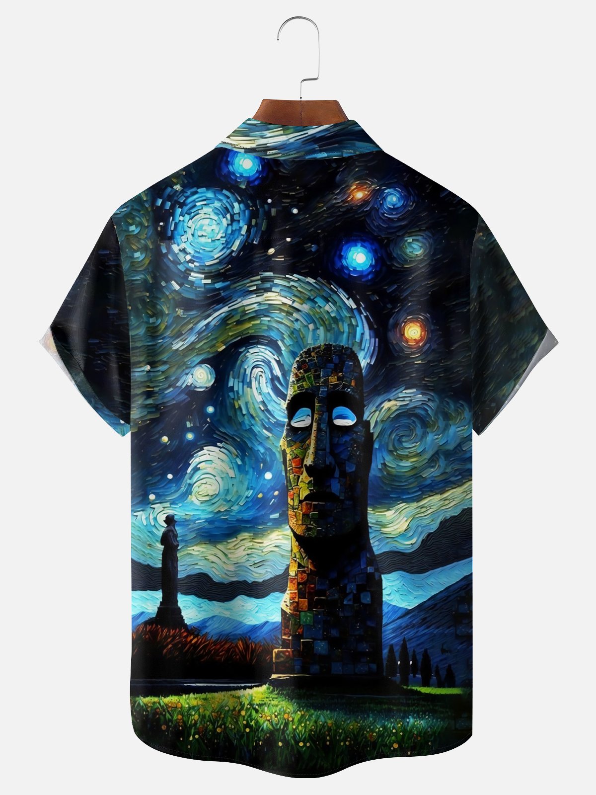 Moisture-wicking Easter Island Moai Painting Chest Pocket Casual Shirt