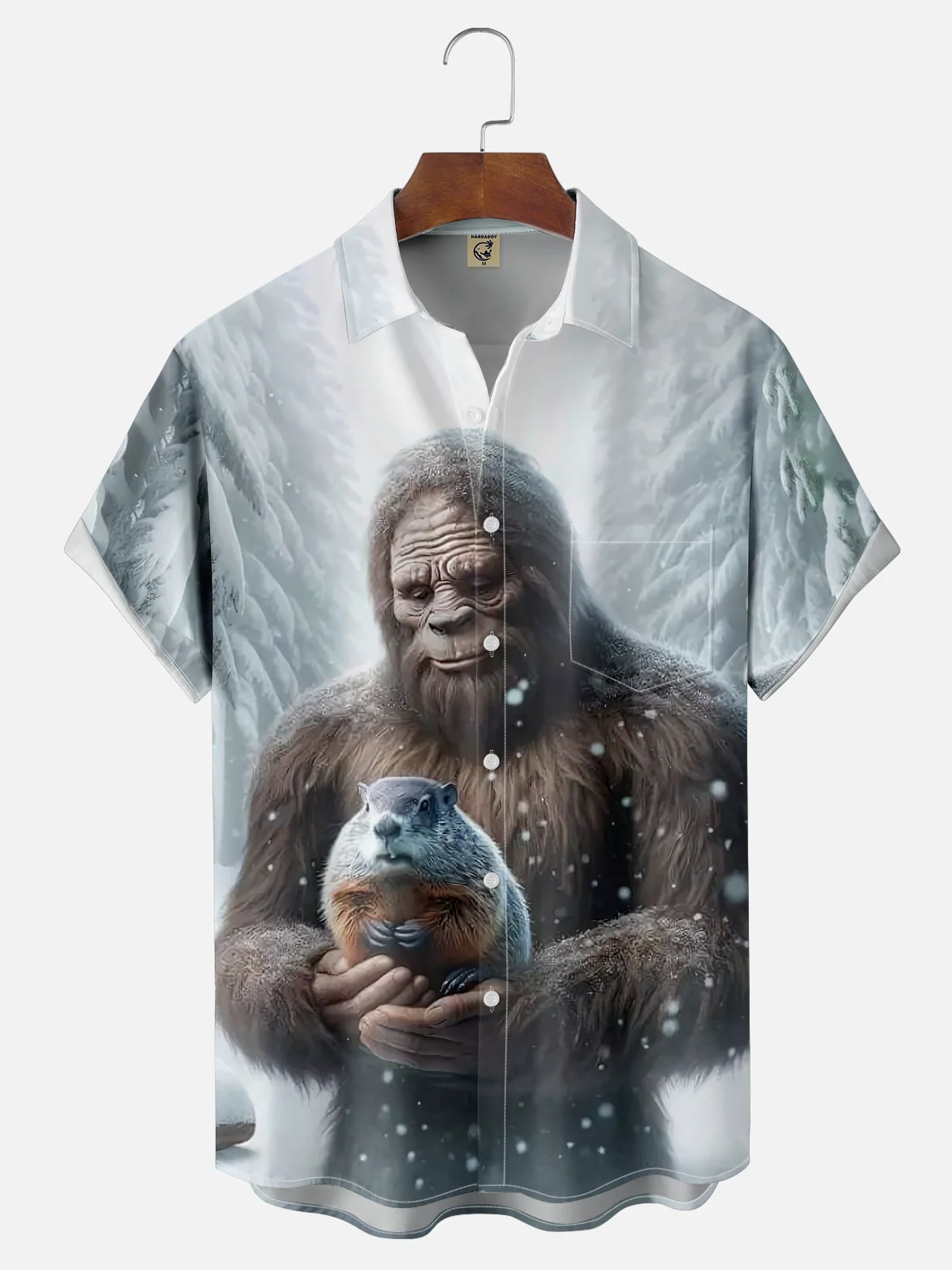 Moisture-wicking Bigfoot and Groundhog Chest Pocket Hawaiian Shirt