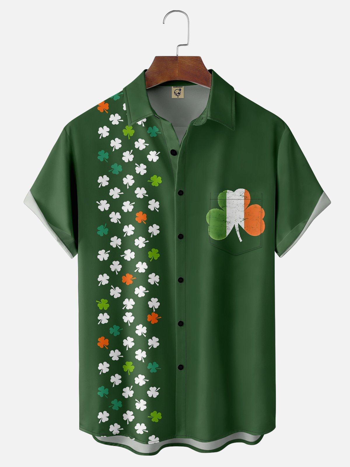 Moisture-wicking St. Patrick's Day Lucky Shamrock Irish Chest Pocket Bowling Shirt