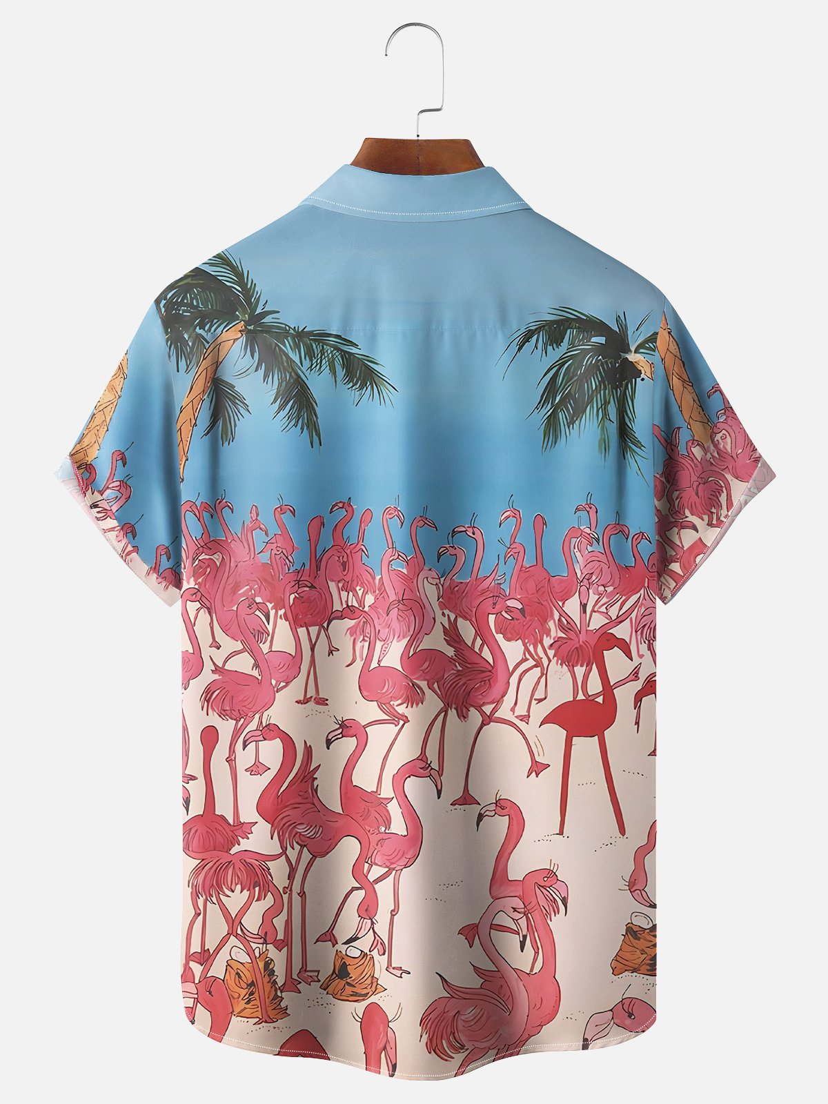 Moisture-wicking Flamingo Beach Resort Chest Pocket Hawaiian Shirt