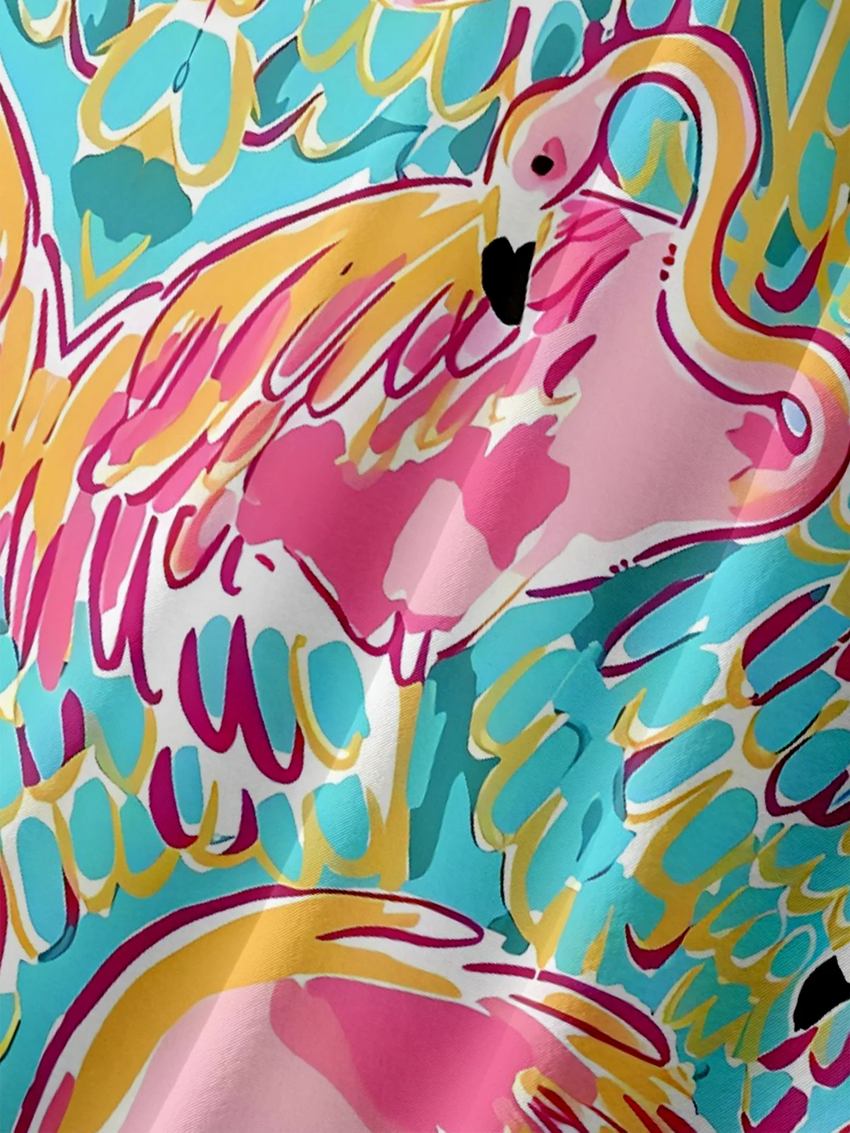 Moisture-wicking Flamingo Abstract Art Chest Pocket Hawaiian Shirt