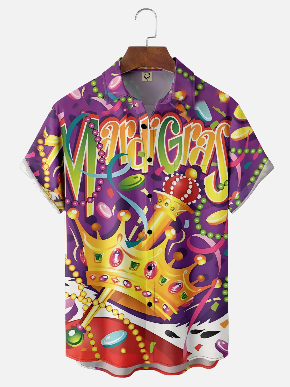 Moisture-wicking Mardi Gras Art Purple Chest Pocket Casual Shirt