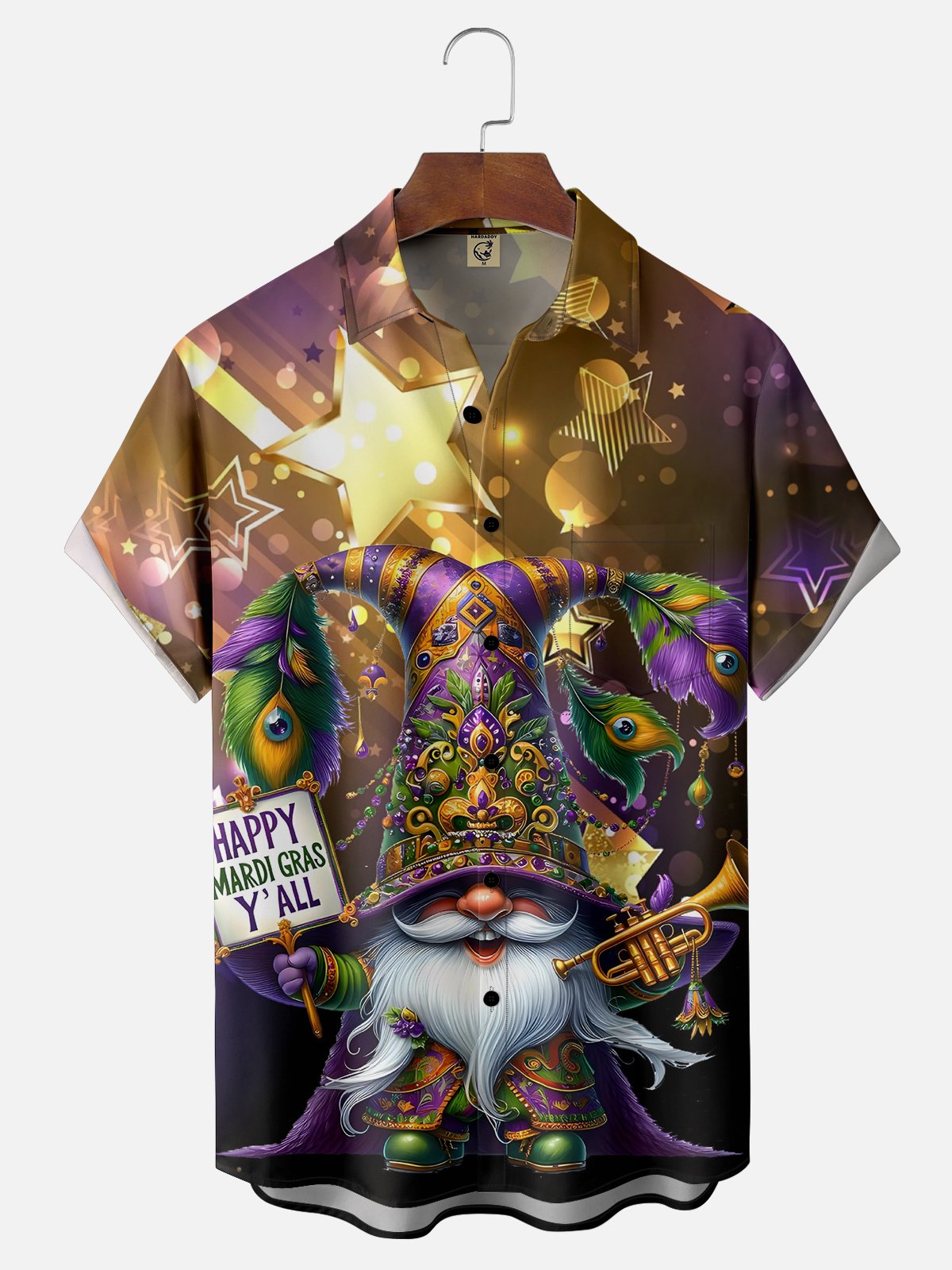 Moisture-wicking Happy Mardi Gras Gnome Colorful Art Chest Pocket Casual Shirt