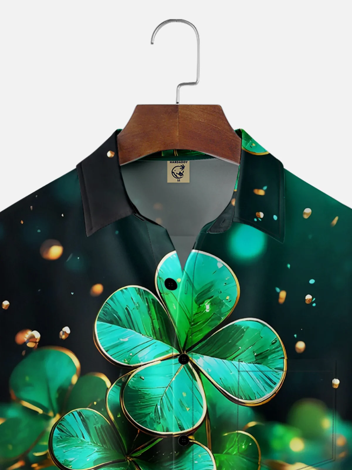 Moisture-wicking St. Patrick's Day Four Leaf Clover Gold Coin Chest Pocket Casual Shirt