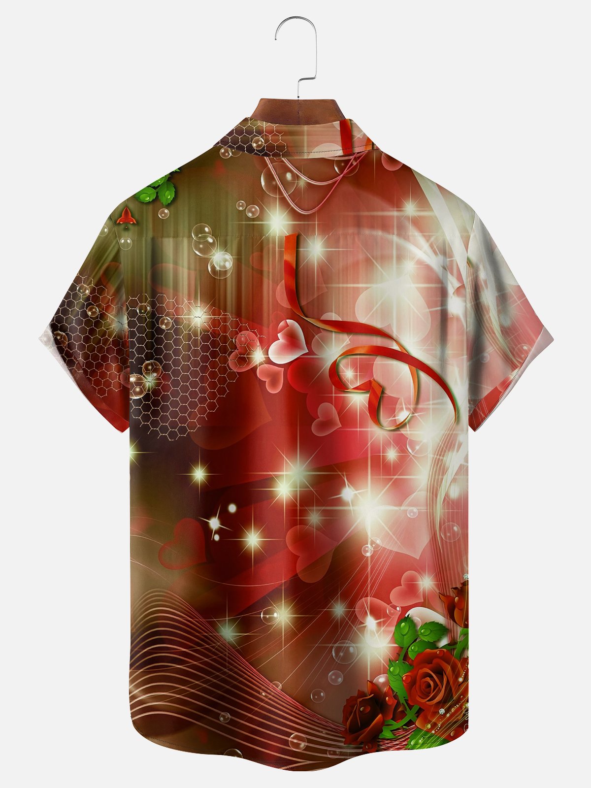 Moisture-wicking Valentine's Day Heart Rose Chest Pocket Casual Shirt