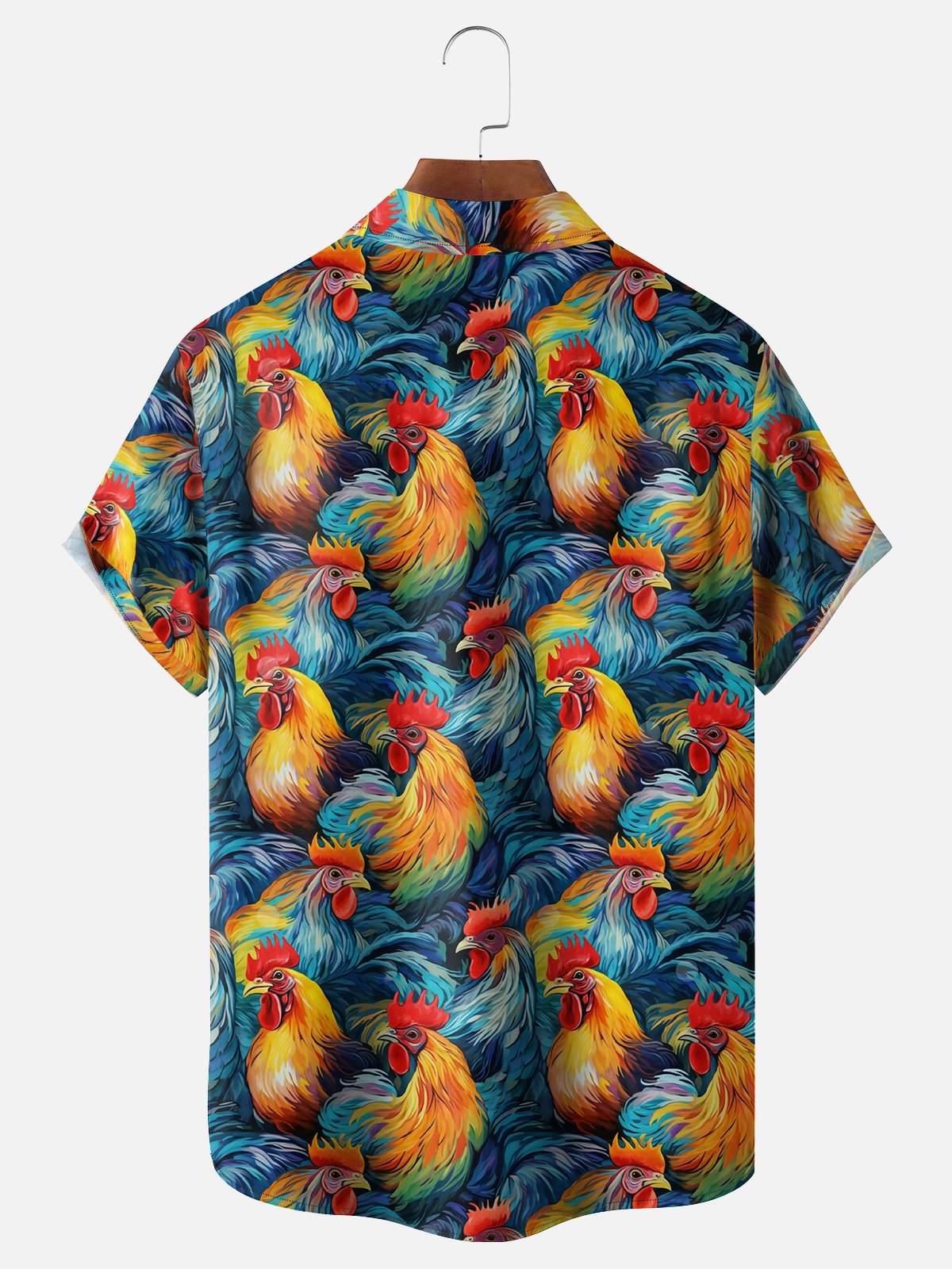 Moisture-wicking Animal Rooster Chest Pocket Hawaiian Shirt